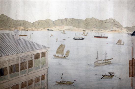 Early 19th century Hong Kong School View of Hong Kong harbour 11.75 x 18in.